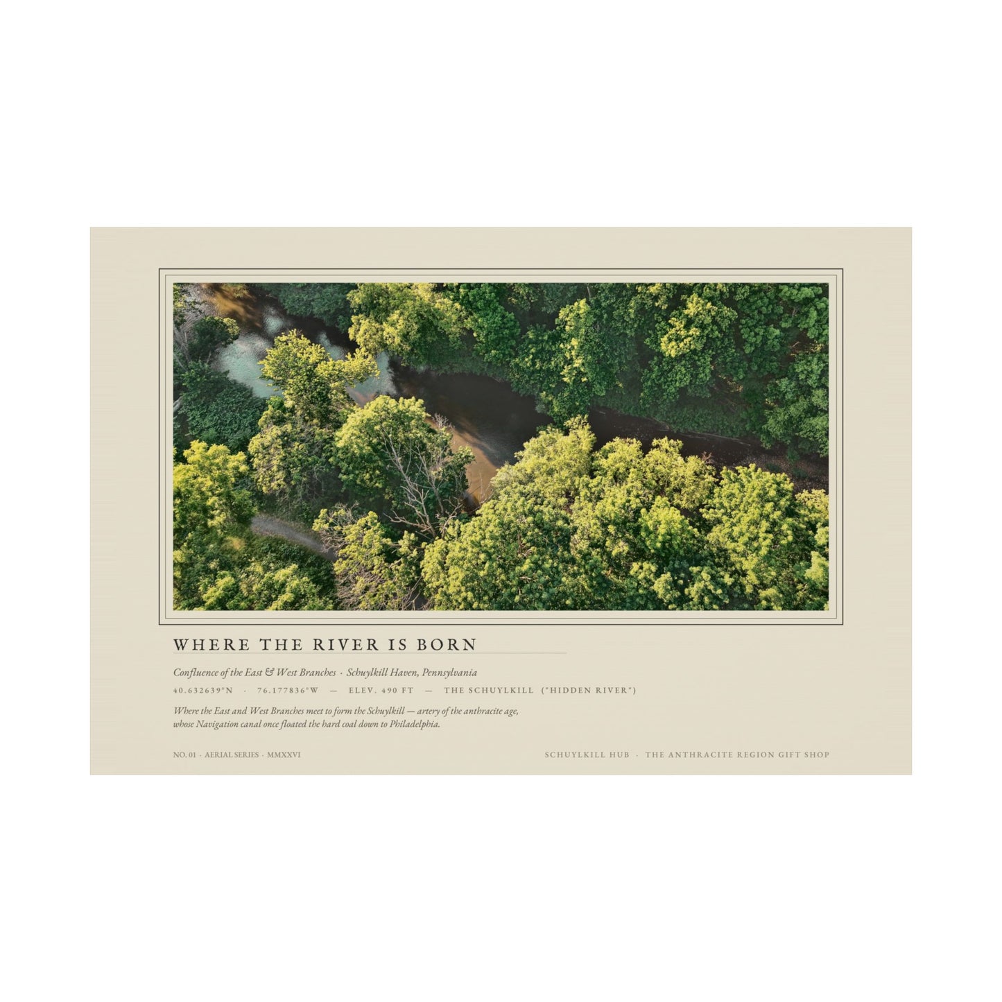 Hidden River Survey Plate — Schuylkill River Confluence Aerial, Schuylkill County PA