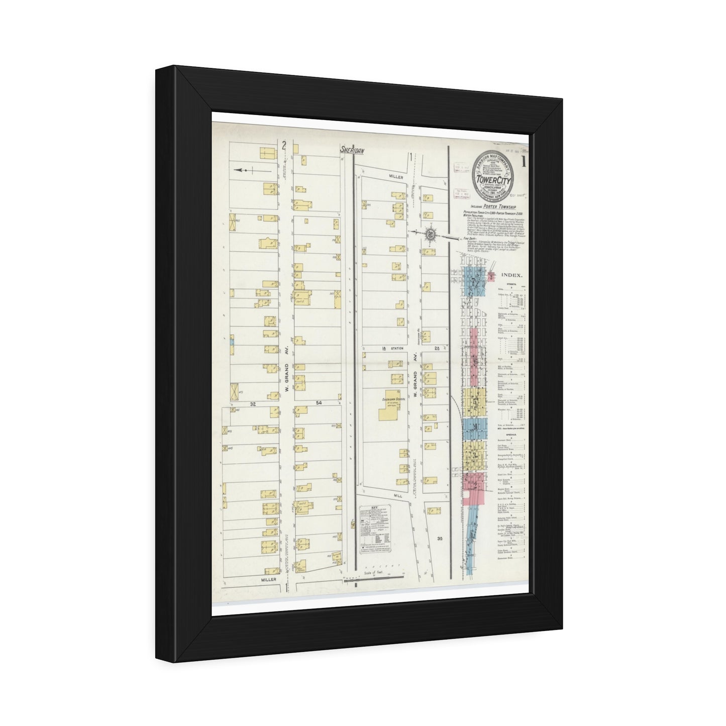Sanborn Fire Insurance Maps — Tower City — Framed