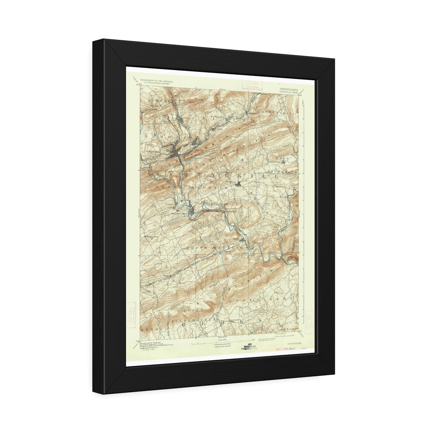 USGS Topographic Map — Pottsville Quadrangle, 1891 — Framed