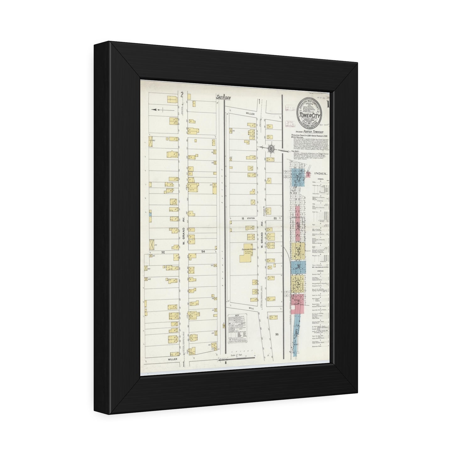 Sanborn Fire Insurance Maps — Tower City — Framed