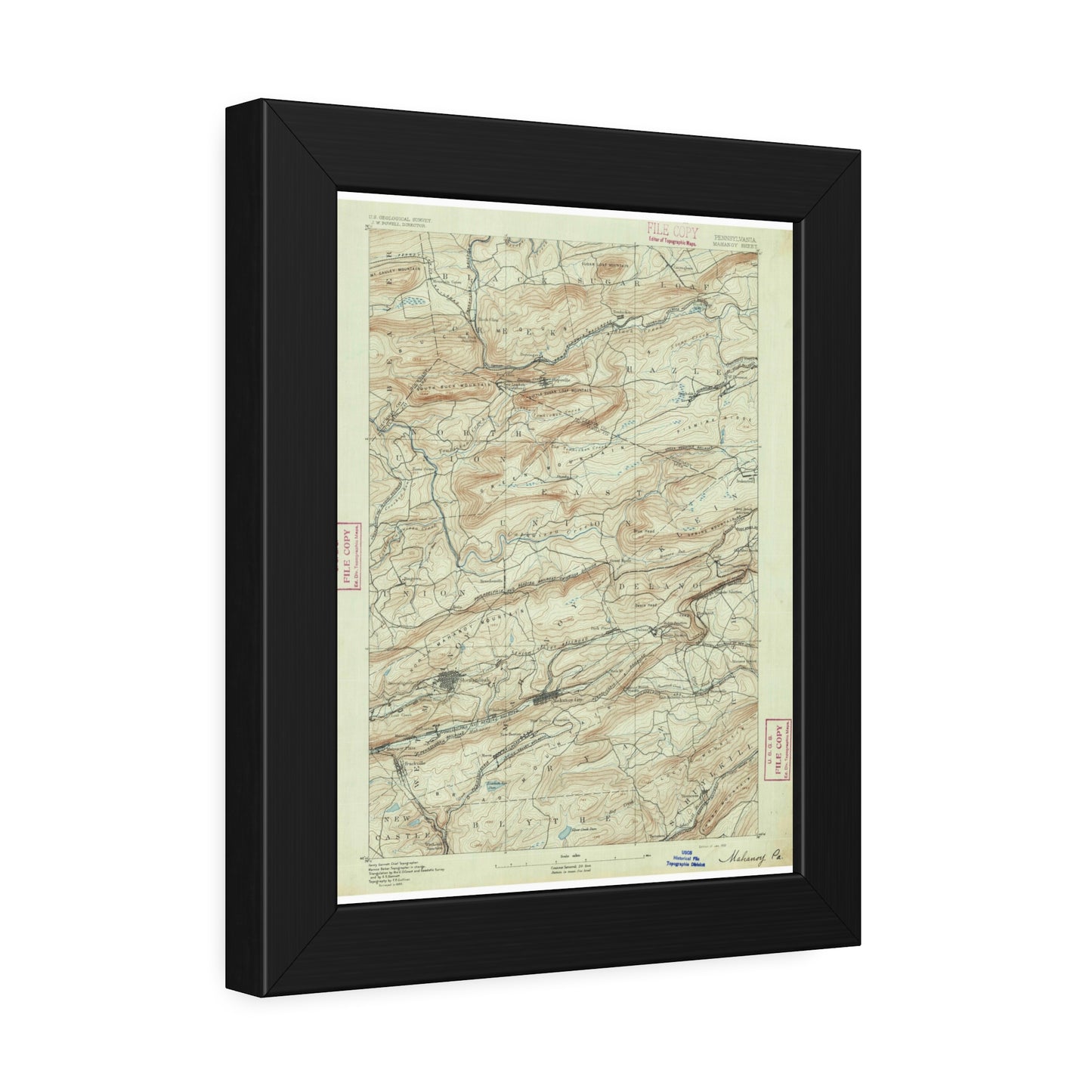 USGS Topographic Map — Mahanoy Quadrangle, 1892 — Framed