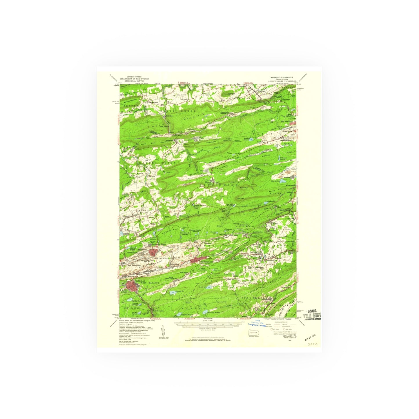USGS Topographic Map — Mahanoy Quadrangle, 1955