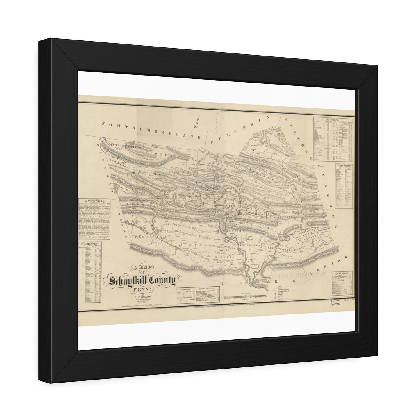 A Map of Schuylkill County, Penna. (Sheafer / Barnes) — Framed